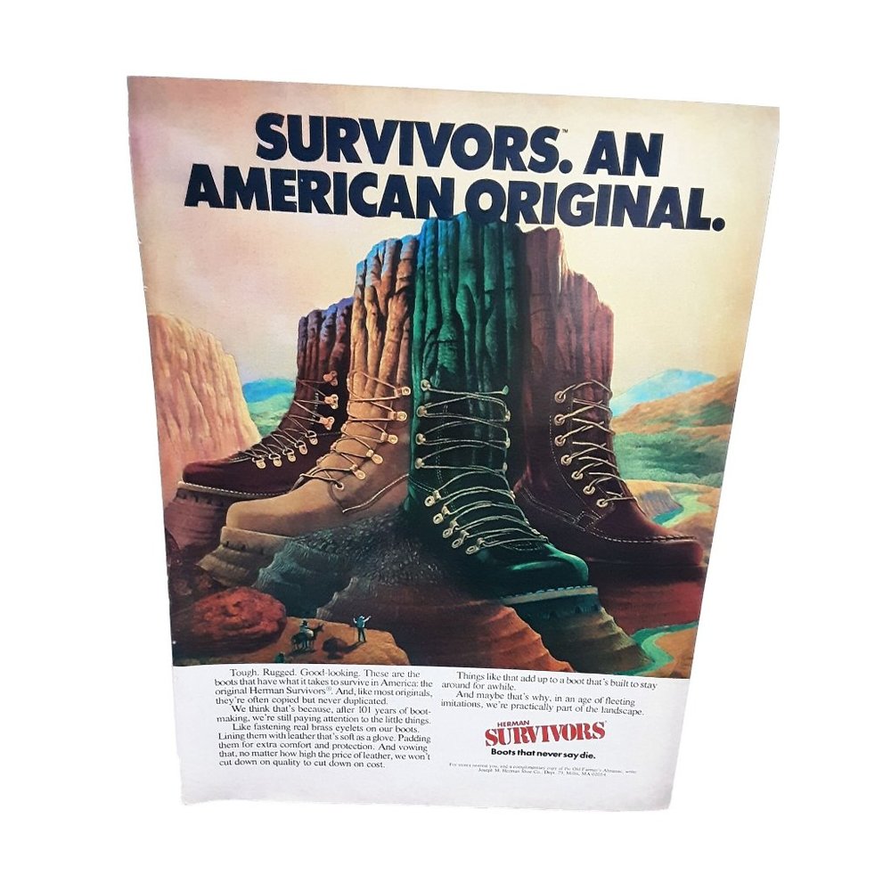Herman Survivors Boots Never Say Die vintage 1979 Original Magazine Ad